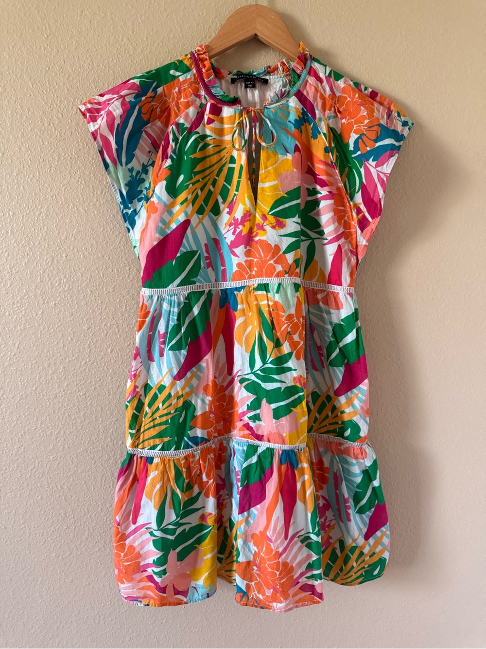 Boston Proper Multicolor Ruffled Neckline Mini Dress - Picture 2 of 6